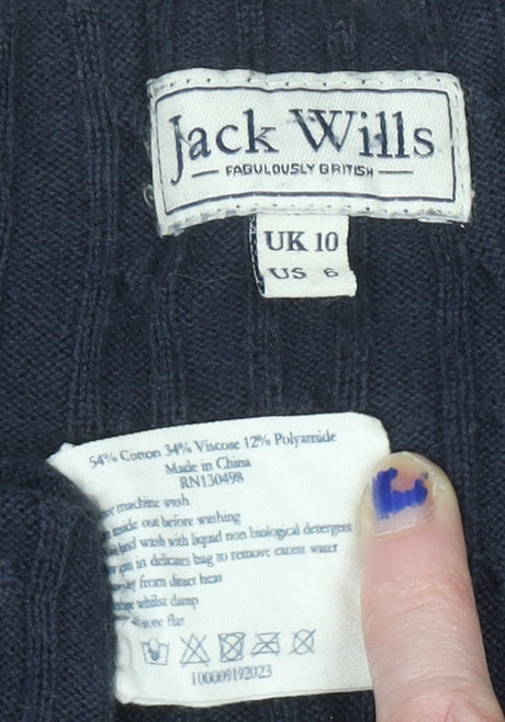 Jack Wills Women's Navy Cable-Knit Long Sleeve Cardigan UK 10