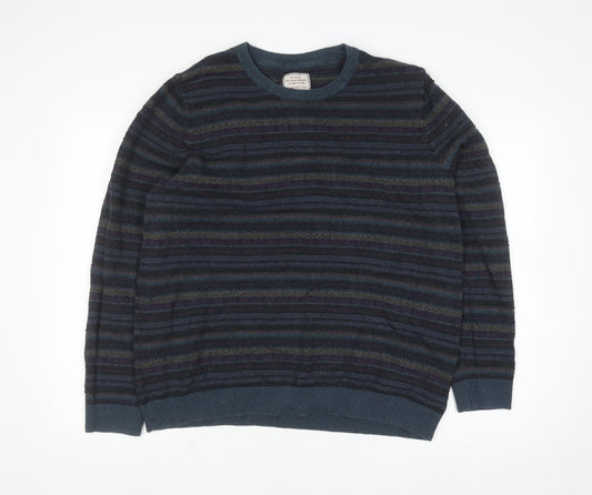 Fat Face Women Blue Striped Crew Neck Pullover Jumper XXL Cotton Cashmere