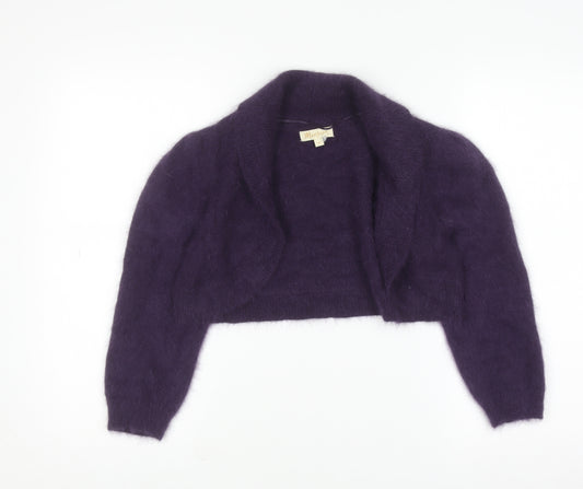 Monsoon Women Purple Angora Blend Shrug Cardigan M Long Sleeve