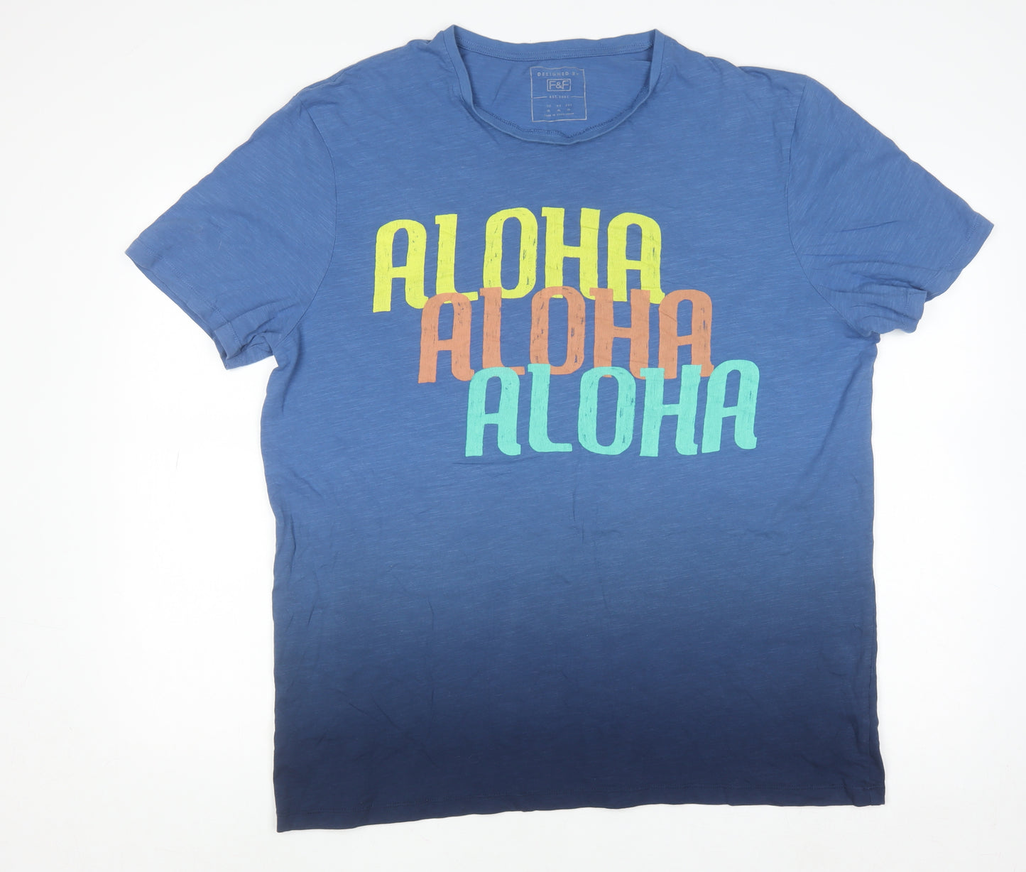 F&F Men’s Blue Aloha Graphic T-Shirt XL Cotton Summer Top