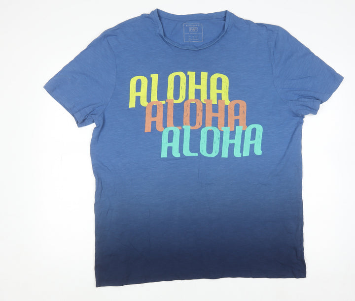 F&F Men’s Blue Aloha Graphic T-Shirt XL Cotton Summer Top