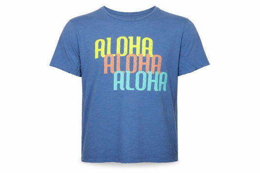 Front view of F&F Men’s Blue Aloha Graphic T-Shirt XL Cotton Summer Top