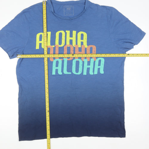 F&F Men’s Blue Aloha Graphic T-Shirt XL Cotton Summer Top