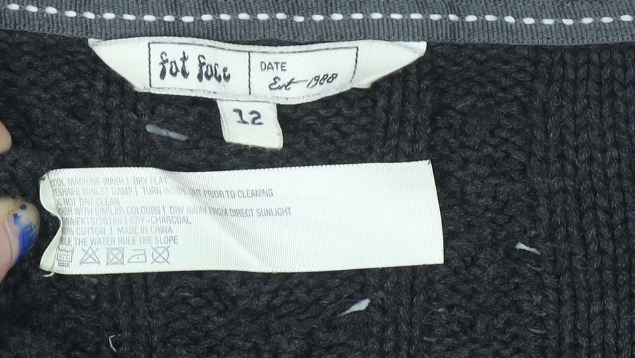 Fat Face Women’s Grey Cable-Knit Cotton Cardigan Size 12