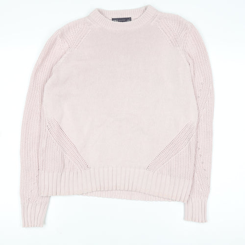 Marks and Spencer Women Pink Chunky Knit Cotton Jumper Size S