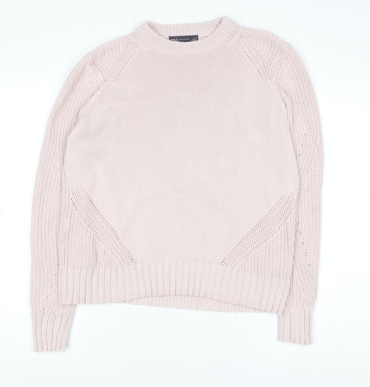 Marks and Spencer Women Pink Chunky Knit Cotton Jumper Size S