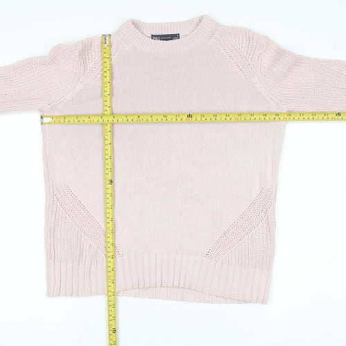 Marks and Spencer Women Pink Chunky Knit Cotton Jumper Size S