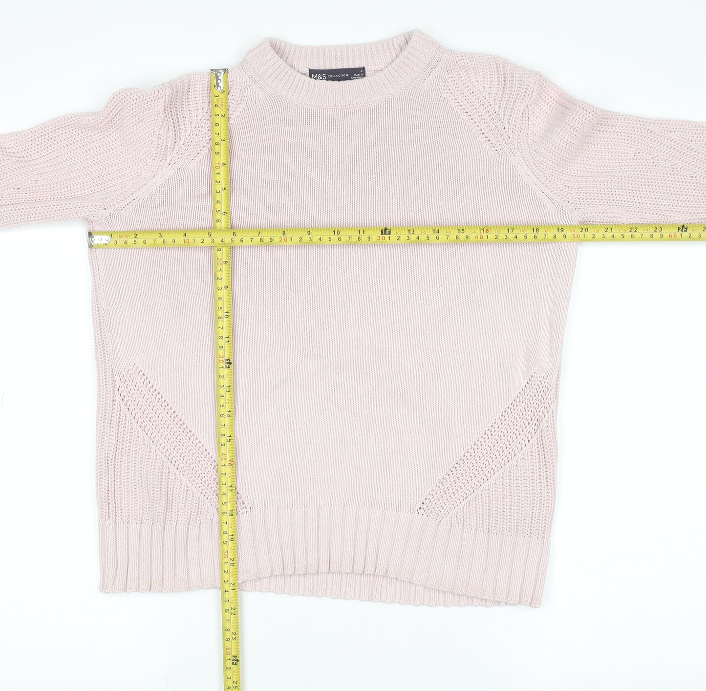 Marks and Spencer Women Pink Chunky Knit Cotton Jumper Size S
