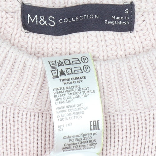 Marks and Spencer Women Pink Chunky Knit Cotton Jumper Size S