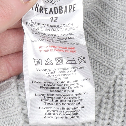 Threadbare Women’s Grey Roll Neck Chunky Knit Jumper Size 12