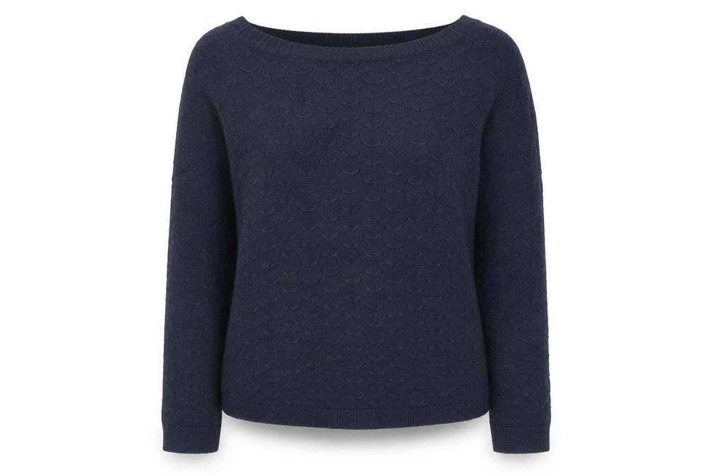 Front view of FatFace Women's Blue Knit Button jumper UK 12
