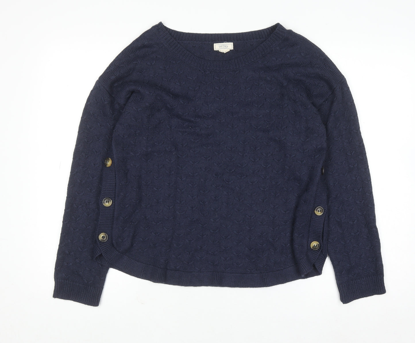 Fat Face Women's Blue Knit Button Pullover Jumper UK 12