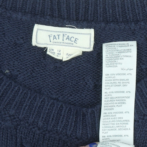Fat Face Women's Blue Knit Button Pullover Jumper UK 12
