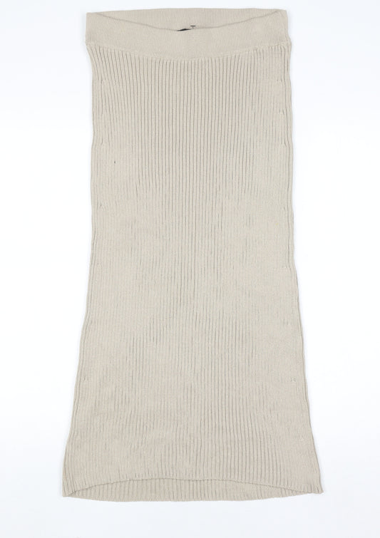 Massimo Dutti Women Beige Midi Ribbed Knit Pencil Skirt Size 12