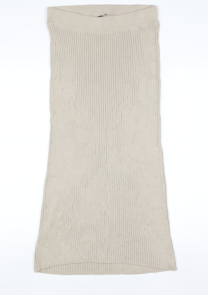 Massimo Dutti Women Beige Midi Ribbed Knit Pencil Skirt Size 12