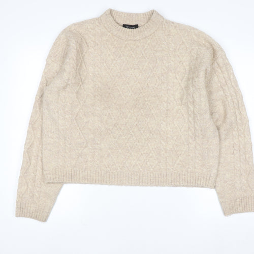 New Look Women’s Beige Cable Knit Mock Neck Jumper Size M