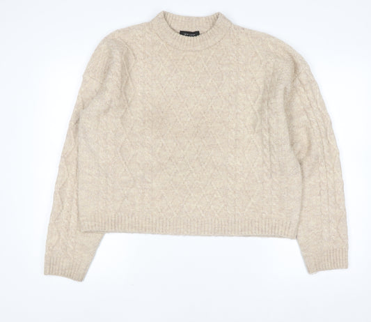 New Look Women’s Beige Cable Knit Mock Neck Jumper Size M