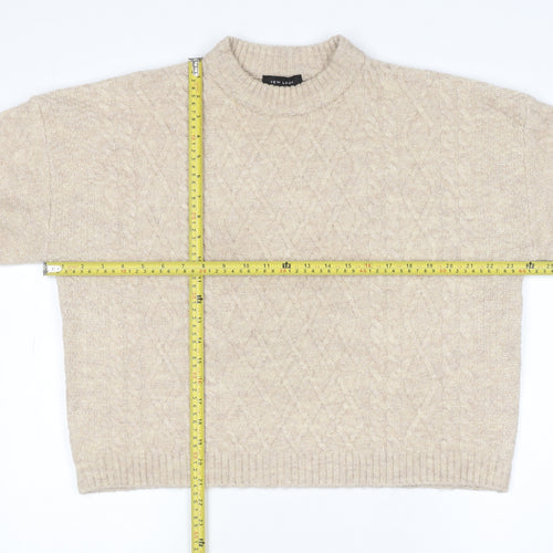 New Look Women’s Beige Cable Knit Mock Neck Jumper Size M