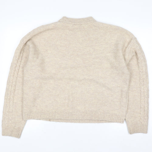 New Look Women’s Beige Cable Knit Mock Neck Jumper Size M
