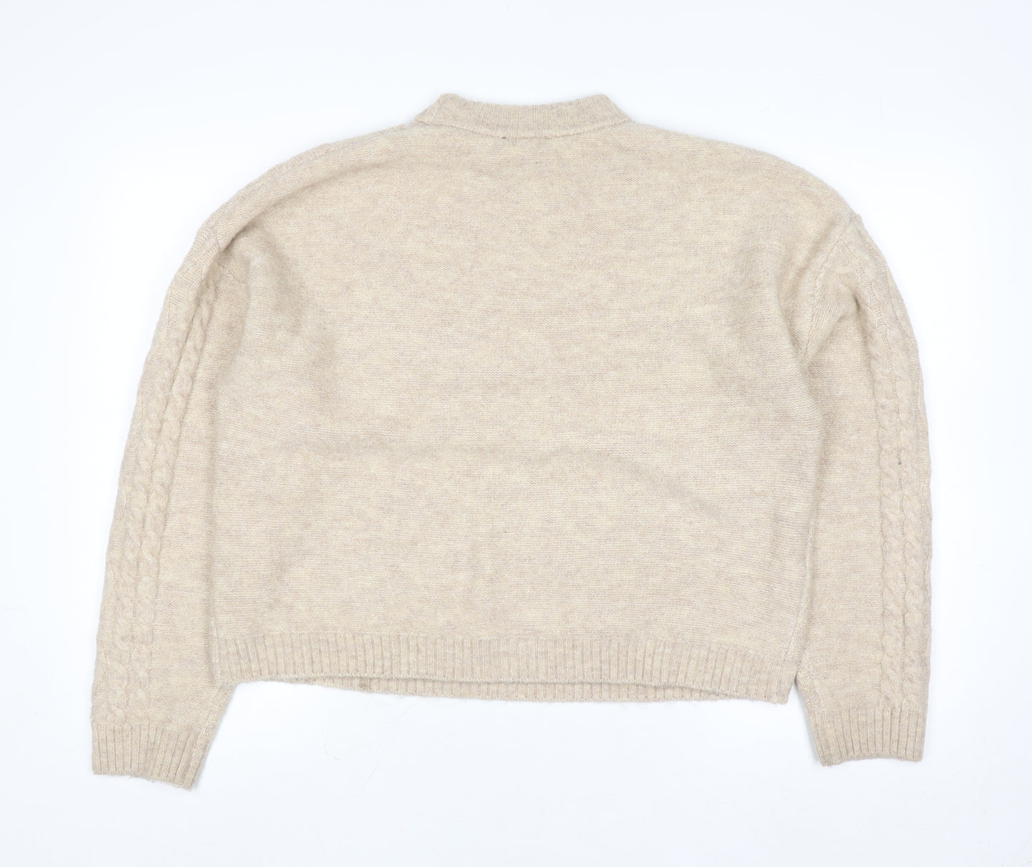 New Look Women’s Beige Cable Knit Mock Neck Jumper Size M