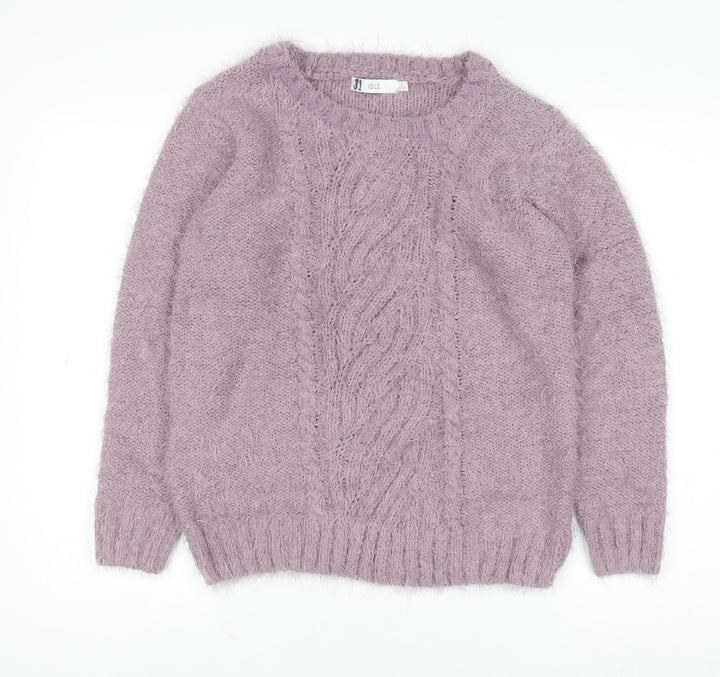 Isle Women Purple Cable Knit Pullover Jumper Size S Polyester Blend