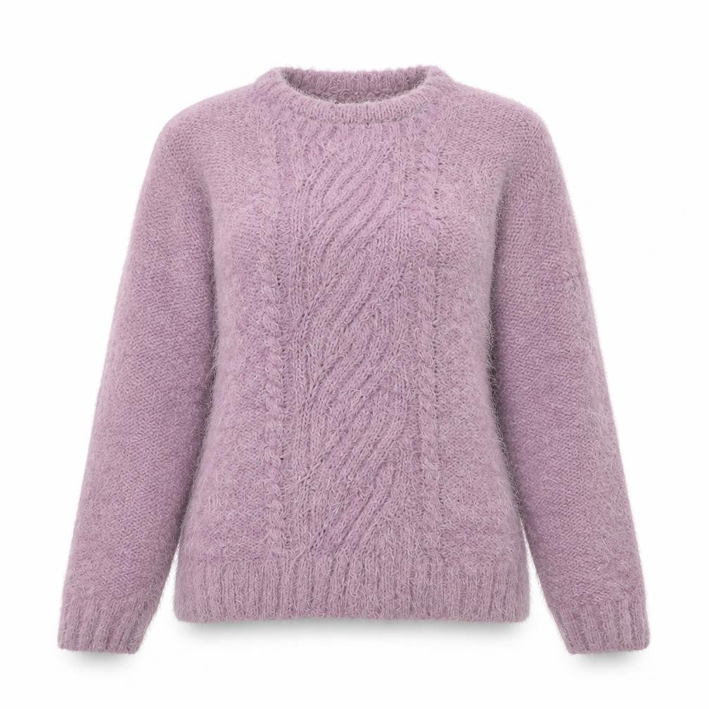 Front view of Isle Women Purple Cable Knit jumper, size S, Polyester Blend