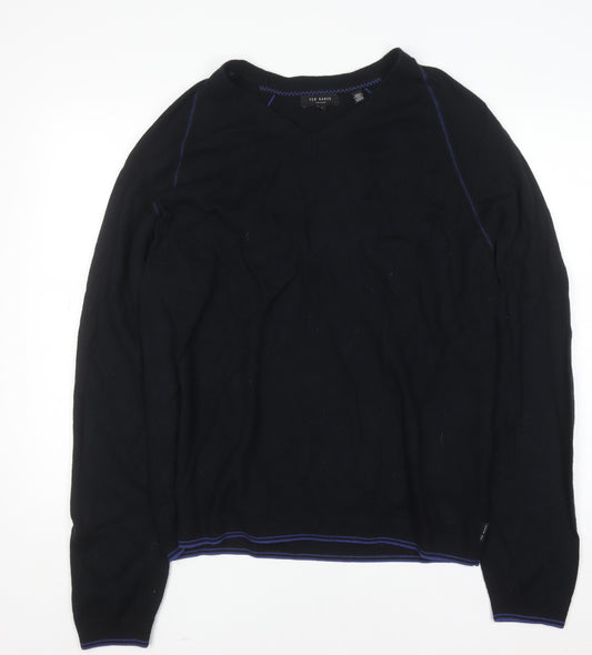 Ted Baker Men's Black Wool Blend V-Neck Pullover Jumper 4XL
