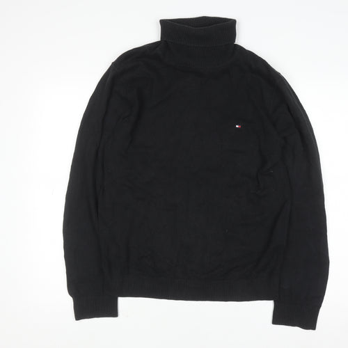 Tommy Hilfiger Men's Black Roll Neck Cotton Cashmere Jumper M