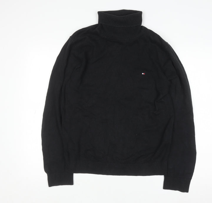 Tommy Hilfiger Men's Black Roll Neck Cotton Cashmere Jumper M