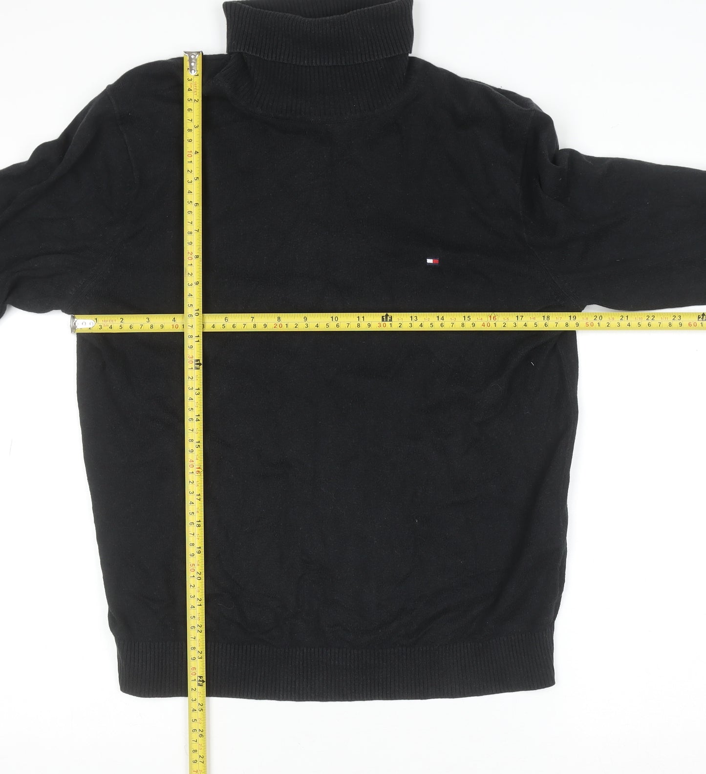 Tommy Hilfiger Men's Black Roll Neck Cotton Cashmere Jumper M