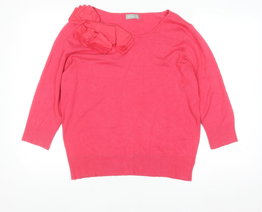 Marks and Spencer Per Una Pink Bow Knit Women's Size 16 3/4 Sleeve Top
