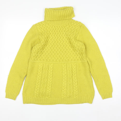 Boden Women's Yellow Roll Neck Cable-Knit Wool Jumper Size 12