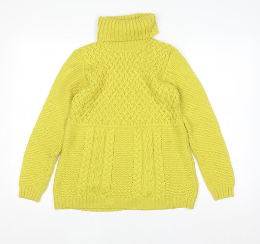 Boden Women's Yellow Roll Neck Cable-Knit Wool Jumper Size 12