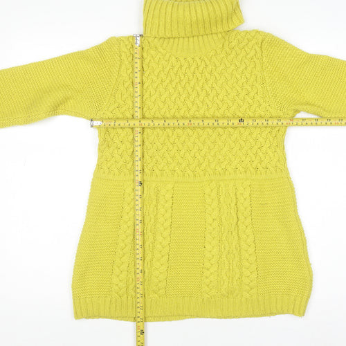 Boden Women's Yellow Roll Neck Cable-Knit Wool Jumper Size 12