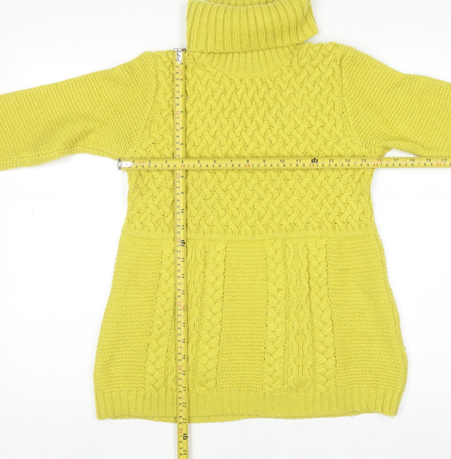 Boden Women's Yellow Roll Neck Cable-Knit Wool Jumper Size 12