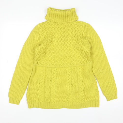 Boden Women's Yellow Roll Neck Cable-Knit Wool Jumper Size 12