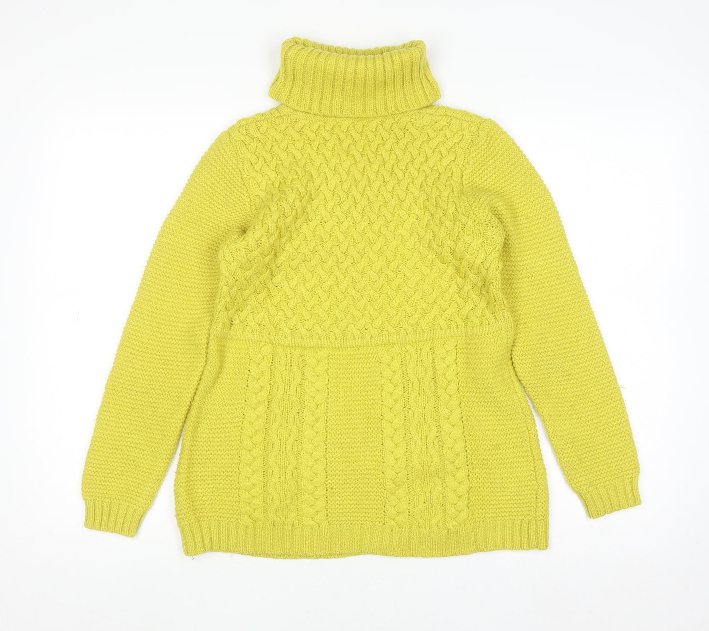 Boden Women's Yellow Roll Neck Cable-Knit Wool Jumper Size 12