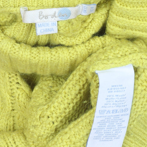 Boden Women's Yellow Roll Neck Cable-Knit Wool Jumper Size 12