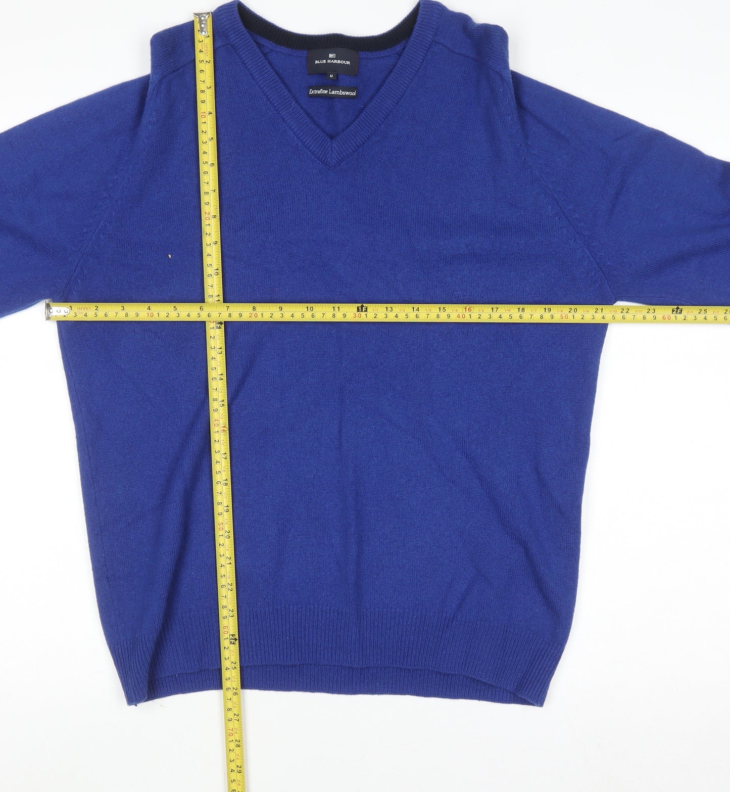 Marks and Spencer Blue Harbour Men's Blue V-Neck Lambswool Jumper M