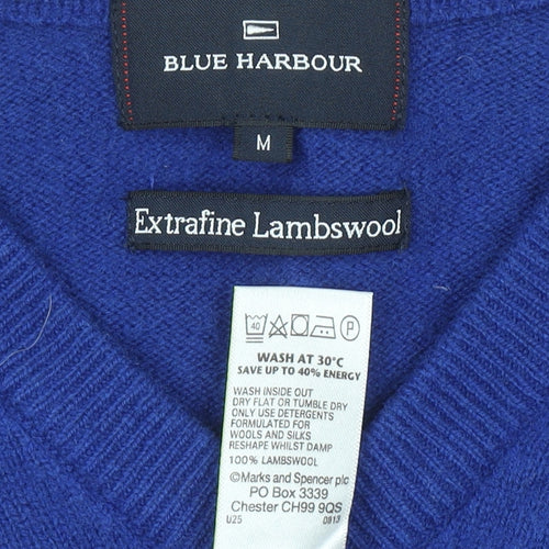 Marks and Spencer Blue Harbour Men's Blue V-Neck Lambswool Jumper M