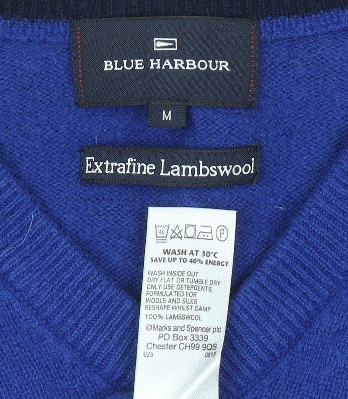 Marks and Spencer Blue Harbour Men's Blue V-Neck Lambswool Jumper M