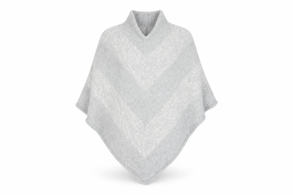 Front view of Monsoon Women Grey S Lambswool Angora Chunky Knit Cape Jumper