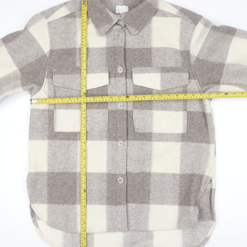 H&M Womens Beige Check Fleece Shacket Jacket Size M