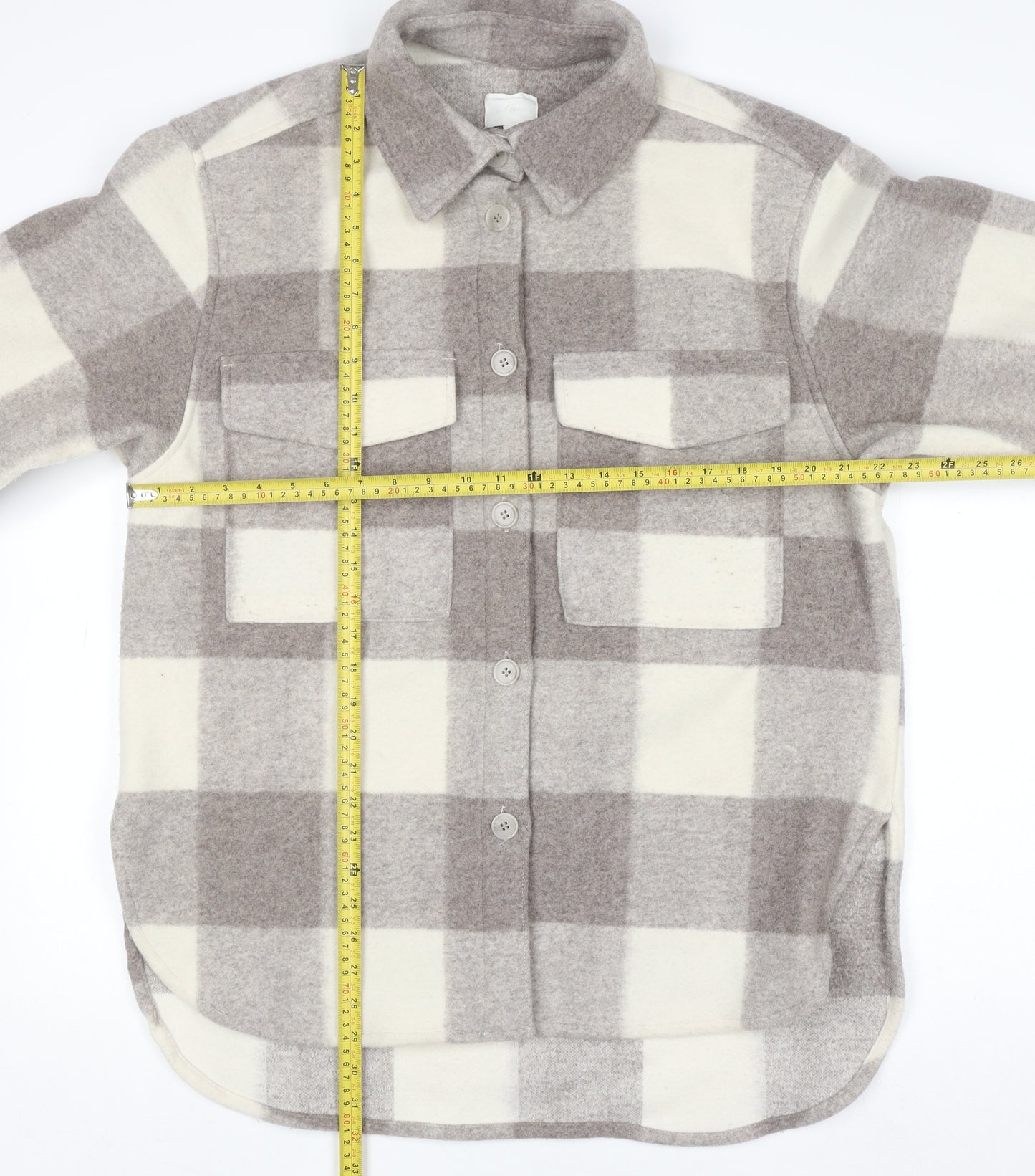 H&M Womens Beige Check Fleece Shacket Jacket Size M