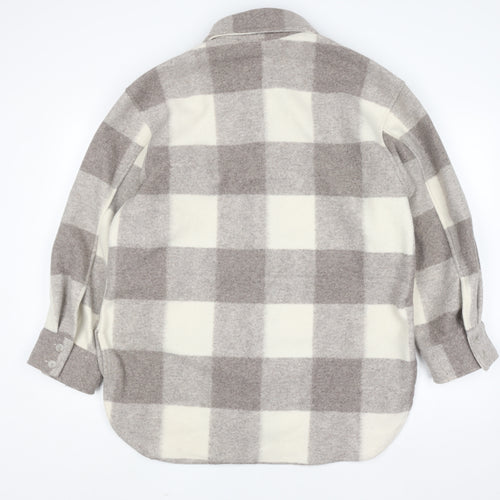 H&M Womens Beige Check Fleece Shacket Jacket Size M