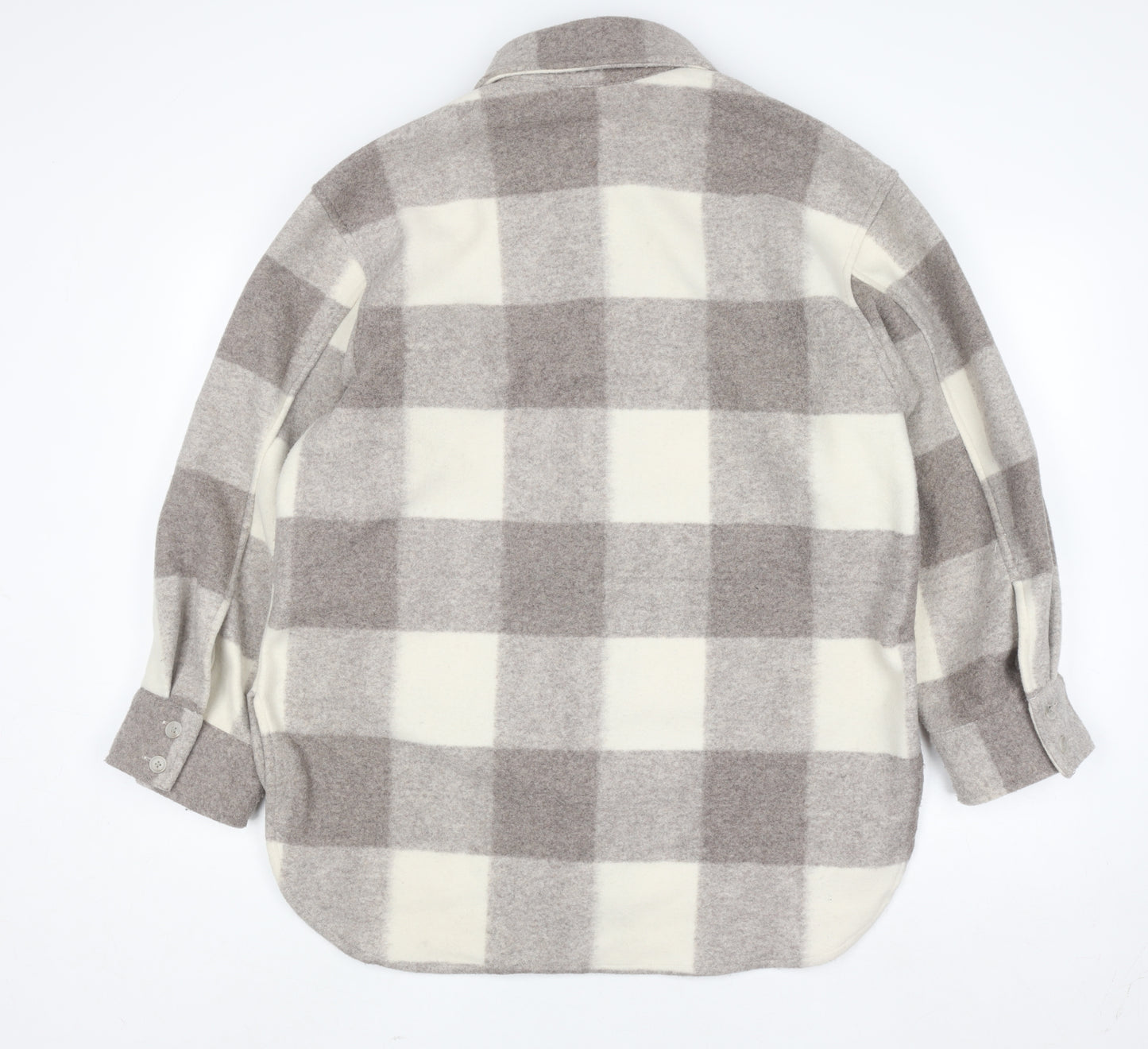 H&M Womens Beige Check Fleece Shacket Jacket Size M
