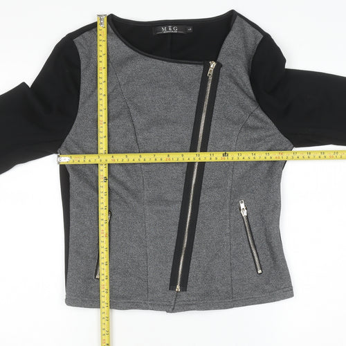 M&G Monogram Womens Grey Black Biker Jacket Size L Zip Style