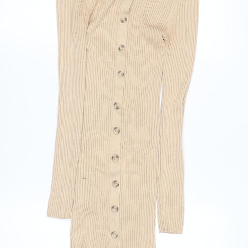 Brave Soul Women's Beige Rib Knit Collared Shirt Dress Size S