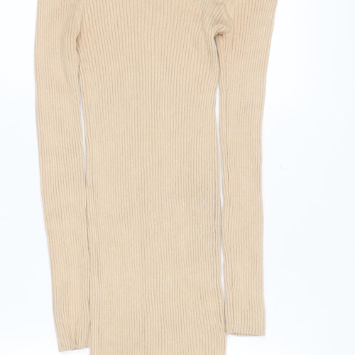 Brave Soul Women's Beige Rib Knit Collared Shirt Dress Size S