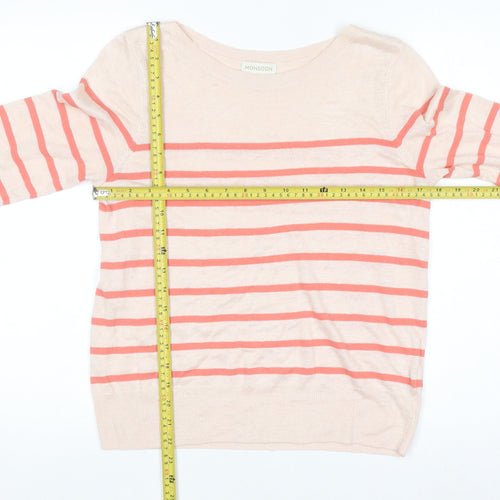 Monsoon Women’s Beige Striped Linen Blend 3/4 Sleeve Jumper Size 12